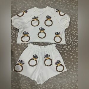 Queen of Sparkles Diamond Rings top and shorts. Worn once! Excellent condition!